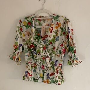 Philosophy Faux Wrap Multicolor Garden Blouse, Size S/P, NWT